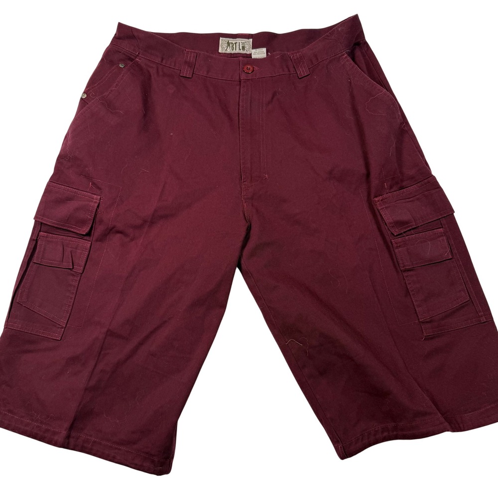 BTL Cargo Shorts Mens 38 Maroon Burgundy Relaxed Fit Y2K Hip Hop Skater Pockets